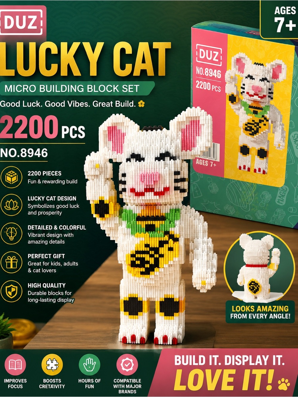 Lucky Cat Micro Building Block Set - White